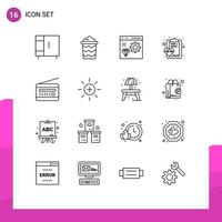 Set of 16 Vector Outlines on Grid for audio broadcasting healthcare app health development Editable Vector Design Elements