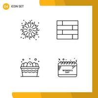 Concepto de 4 líneas para sitios web móviles y aplicaciones Fire Food Lock Pad Cart Schedule elementos de diseño vectorial editables vector