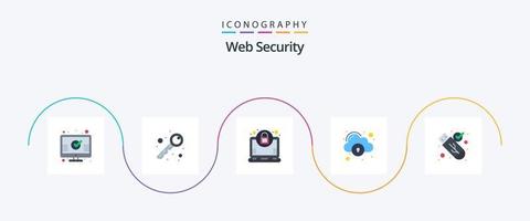 paquete de iconos flat 5 de seguridad web que incluye usb. controlar. computadora portátil. seguridad. cerrar vector