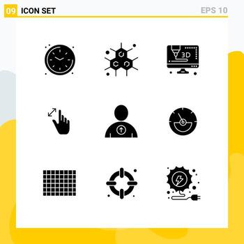 conjunto moderno de 9 pictogramas de glifos sólidos de amperios hasta elementos de diseño de vectores editables de aumento de avatar de computadora