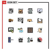 Pictogram Set of 16 Simple Flat Color Filled Lines of brush imac recycle device computer Editable Creative Vector Design Elements