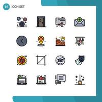 Mobile Interface Flat Color Filled Line Set of 16 Pictograms of circle mail room chat folder Editable Creative Vector Design Elements