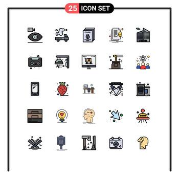 Filled line Flat Color Pack of 25 Universal Symbols of notification alert gas secure padlock Editable Vector Design Elements