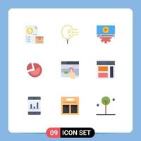 Set of 9 Modern UI Icons Symbols Signs for business statistic relief pie chart setting Editable Vector Design Elements