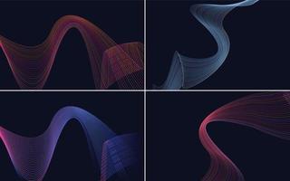 Set of 4 geometric wave pattern background Abstract waving line vector