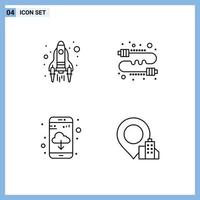 Set of 4 Commercial Filledline Flat Colors pack for rocket app launch direct cloud Editable Vector Design Elements