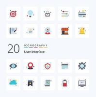 20 User Interface Flat Color icon Pack like rainy settings protect gear schedule vector