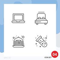 Mobile Interface Line Set of 4 Pictograms of device sweets bed wedding test Editable Vector Design Elements