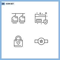 4 Thematic Vector Filledline Flat Colors and Editable Symbols of cable locker vehicles sans heart hacker Editable Vector Design Elements