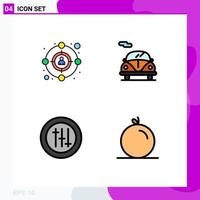 Mobile Interface Filledline Flat Color Set of 4 Pictograms of audience fruit automobile options pulp Editable Vector Design Elements