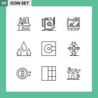 Modern Set of 9 Outlines Pictograph of wet drops feedback screen money Editable Vector Design Elements