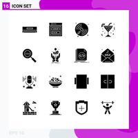 16 User Interface Solid Glyph Pack of modern Signs and Symbols of code lemon disc drink play Editable Vector Design Elements