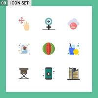grupo de 9 signos y símbolos de colores planos para elementos de diseño de vectores editables de contaminación de datos de moléculas de arquitectura de datos de algoritmo de programa