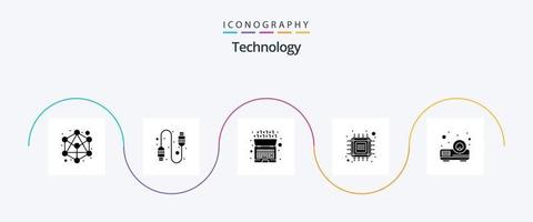 paquete de iconos de glifo de tecnología 5 que incluye proyector. proyector código. tecnología futuro vector