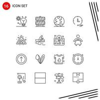 Group of 16 Modern Outlines Set for fire watch working area time web Editable Vector Design Elements