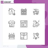 Pictogram Set of 9 Simple Outlines of modal communication aromatic love gym Editable Vector Design Elements