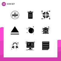 9 Universal Solid Glyphs Set for Web and Mobile Applications science explosion trash comet eject Editable Vector Design Elements