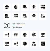 20 Web Hosting Solid Glyph icon Pack like web  data  server analytics  hosting network vector