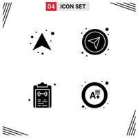 Set of 4 Modern UI Icons Symbols Signs for arrow list direction gps notepad Editable Vector Design Elements