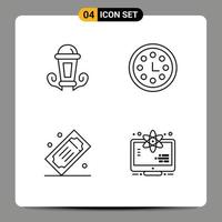 Line Pack of 4 Universal Symbols of light movie raffle lantern time theater tickets Editable Vector Design Elements