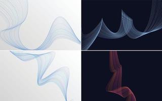 Set of 4 geometric wave pattern background Abstract waving line vector