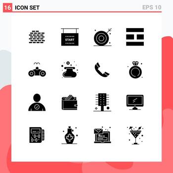 Mobile Interface Solid Glyph Set of 16 Pictograms of beach image ambition editing shooting target Editable Vector Design Elements
