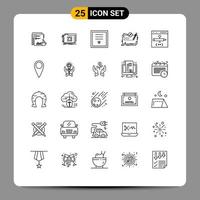 Modern Set of 25 Lines Pictograph of map stamp lock ribbon insignia Editable Vector Design Elements