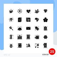 25 Thematic Vector Solid Glyphs and Editable Symbols of ecommerce map chain globe creative Editable Vector Design Elements