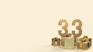 The 3.3 and gold gift box  for marketing  or sale  promotion 3d rendering photo