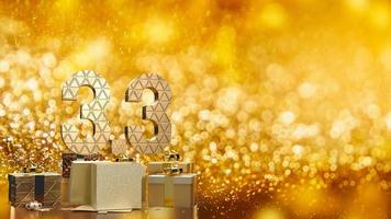 The 3.3 and gold gift box on bokeh  for marketing  or sale  promotion 3d rendering photo