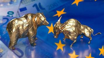 The gold bull bear on euro flag for business concept 3d rendering photo