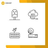 Mobile Interface Line Set of 4 Pictograms of and attach kitchen cloud type Editable Vector Design Elements