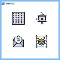 Pictogram Set of 4 Simple Filledline Flat Colors of fog mail basin shower copy layers Editable Vector Design Elements