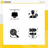 Set of 4 Commercial Solid Glyphs pack for chandelier money delete recruitment board Editable Vector Design Elements