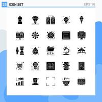 Pack of 25 Modern Solid Glyphs Signs and Symbols for Web Print Media such as ice cream bulb cashless light transfer Editable Vector Design Elements