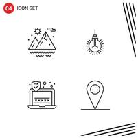 Pack of 4 creative Filledline Flat Colors of mountains security light tips location Editable Vector Design Elements