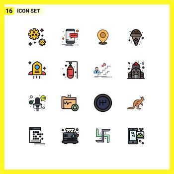 User Interface Pack of 16 Basic Flat Color Filled Lines of astronomy ice cream mark cone point Editable Creative Vector Design Elements