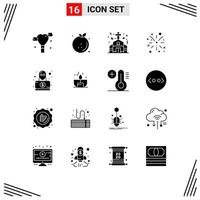 Set of 16 Vector Solid Glyphs on Grid for spy detective chapel fire canada Editable Vector Design Elements