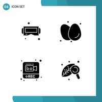 conjunto de 4 iconos de interfaz de usuario modernos símbolos signos para fotografía de dispositivo dieta inteligente grabación elementos de diseño vectorial editables vector