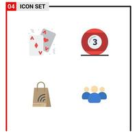 Modern Set of 4 Flat Icons and symbols such as cards snooker casino football handbag Editable Vector Design Elements