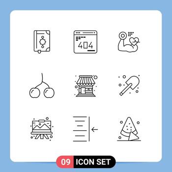 User Interface Pack of 9 Basic Outlines of building cherry web berry heart Editable Vector Design Elements