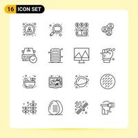 Set of 16 Modern UI Icons Symbols Signs for modern focus box business online Editable Vector Design Elements