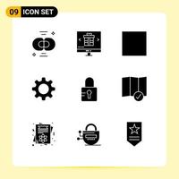 User Interface Pack of 9 Basic Solid Glyphs of check in locked online lock setting Editable Vector Design Elements