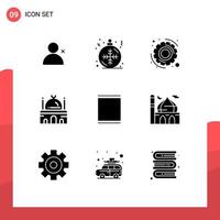 Mobile Interface Solid Glyph Set of 9 Pictograms of sets gallery options place mosque Editable Vector Design Elements