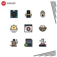 Mobile Interface Filledline Flat Color Set of 9 Pictograms of webpage internet hand browser sunrise Editable Vector Design Elements