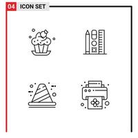 Mobile Interface Line Set of 4 Pictograms of bakery build dessert education construction Editable Vector Design Elements