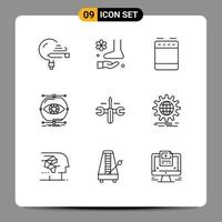 Pictogram Set of 9 Simple Outlines of monitoring conception spa visualize kitchen Editable Vector Design Elements