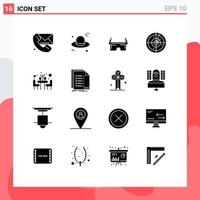 Set of 16 Modern UI Icons Symbols Signs for restaurant technology virtual signaling area Editable Vector Design Elements