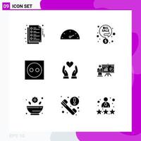 9 Universal Solid Glyphs Set for Web and Mobile Applications feelings care discount sale plug electricity Editable Vector Design Elements