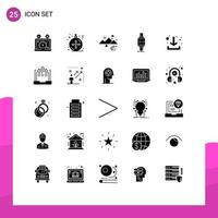 Pack of 25 Modern Solid Glyphs Signs and Symbols for Web Print Media such as apple smartwatch winter smart watch clouds Editable Vector Design Elements